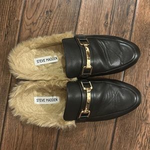 Steve Madden leather/fur slides. Worn once.